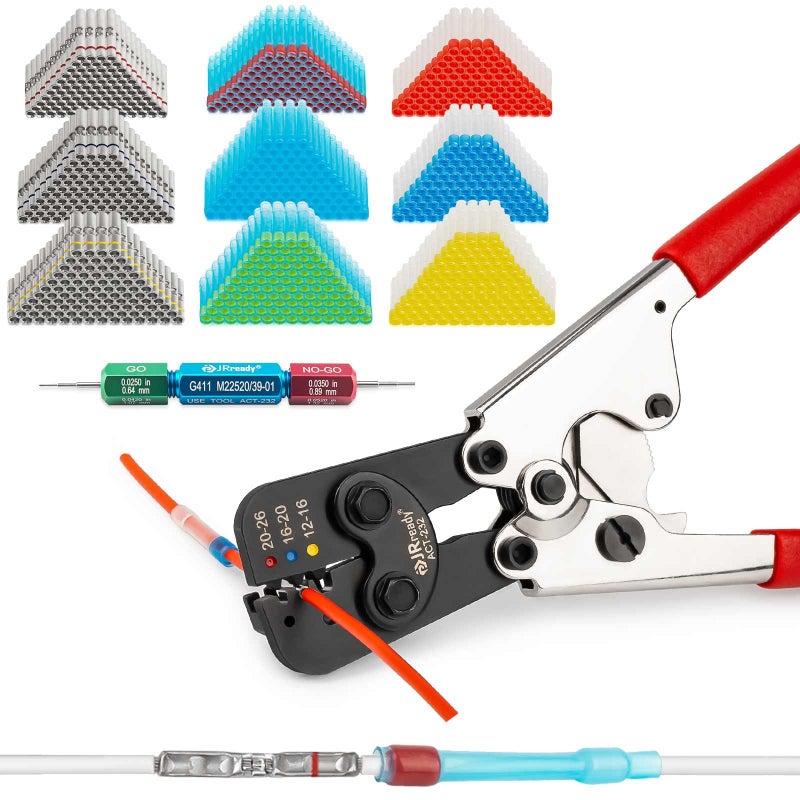 JRready ST2171 IP68 Waterproof Wire Connectors Kit with ACT-232 Crimper  Butt Connectors for High Temperature Environments  26-12 AWG Butt Splices  PVDF/PE Heat Shrink Tubes  G411 Go No-Go Gauge - Image 1